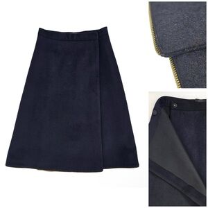 COS Zipper Hem Wrap Midi Skirt Navy Felt Wool Size 34 S